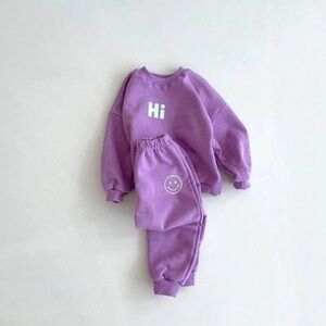 Wyld Bub Purple "Hi" Smiley Face Sweatsuit Tracksuit Set 12 Months
